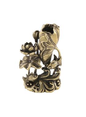 黄铜荷花鲤鱼香插摆件实心铜小金鱼荷叶莲花池塘意境茶宠创意香插