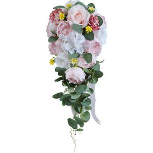 婚礼新娘水滴手捧花仿真牡丹瀑布手拿花束结婚拍照道具婚庆布置花