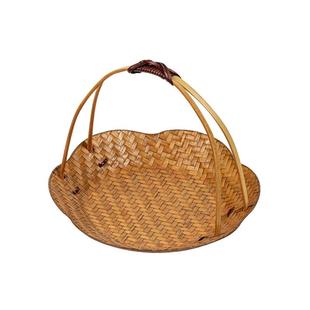 复古手工竹编手提果盘茶点盘点心篮收纳篮创意中式零食水果盘提篮