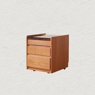 樱桃木实木床头柜可移动置物架边柜极窄无线充电小型斗柜收纳柜