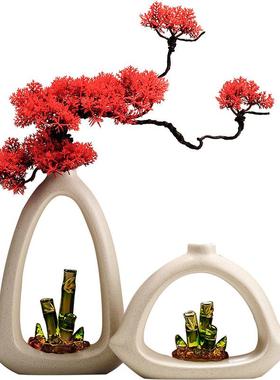节节高升竹子花瓶摆件客厅电视柜办公室玄关插花花器高级感装饰品