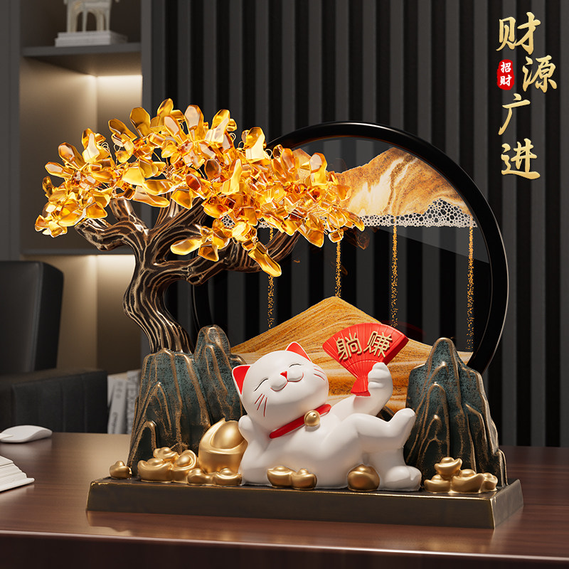 发财树流沙画招财猫摆件客厅店铺前台装饰品乔迁新居礼品开业礼物
