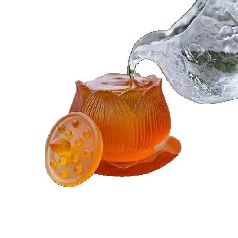 琉璃供佛水杯佛前莲花圣水杯财神爷中式供水杯佛堂摆件