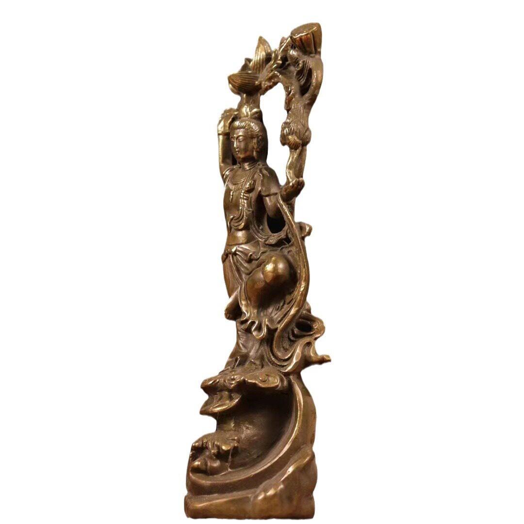 精品仿古纯铜佛像收藏飞天莲藕观音菩萨摆件家居装饰观世音佛像