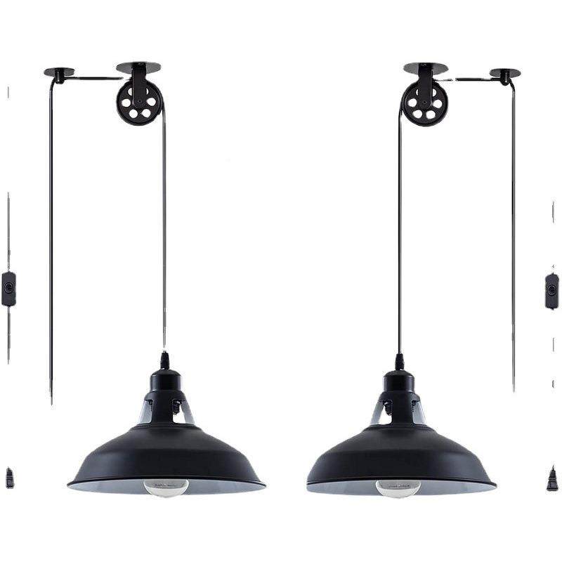 山灯具极简餐升厅降吊灯带开关滑可轮中移375动灯岛台复古吧台灯