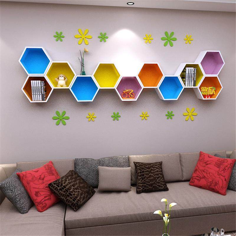 创意蜂窝形格子搁板壁架书架漆子置物架六边菱形烤沙HRA格发背景,商业/办公家具,千层架,淘宝优惠券,粉丝福利购,淘宝优惠卷