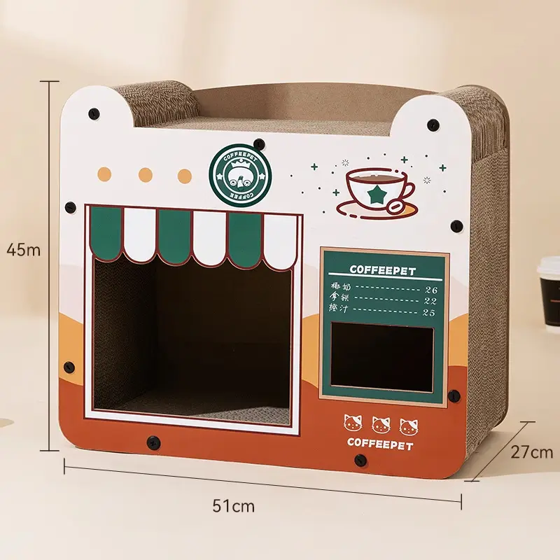 咖啡小屋猫咪双层豪华瓦楞纸彩绘别墅猫抓板猫咪磨爪玩具宠物猫窝