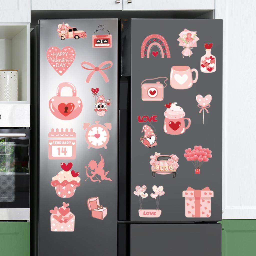 24片情人节粉色系天使爱心冰箱汽车装饰磁性贴，可随意取下多片装