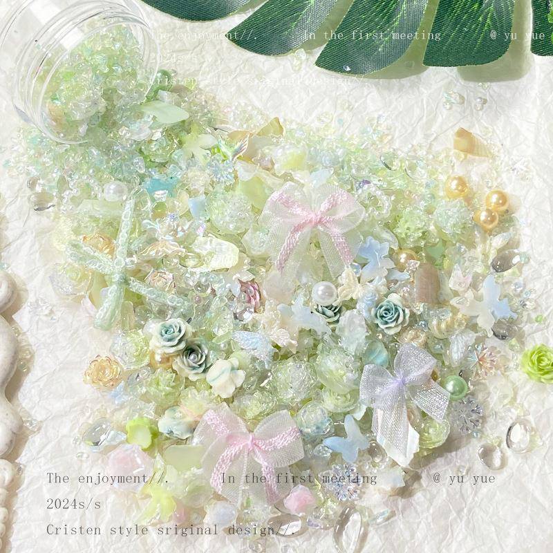 爆款高品花超仙卡砖材料不规则晶透碎石穿戴美甲珍珠饰品配件