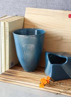 景德镇淡蓝色中式花瓶花盘系列陶瓷现代简约装饰客厅摆件