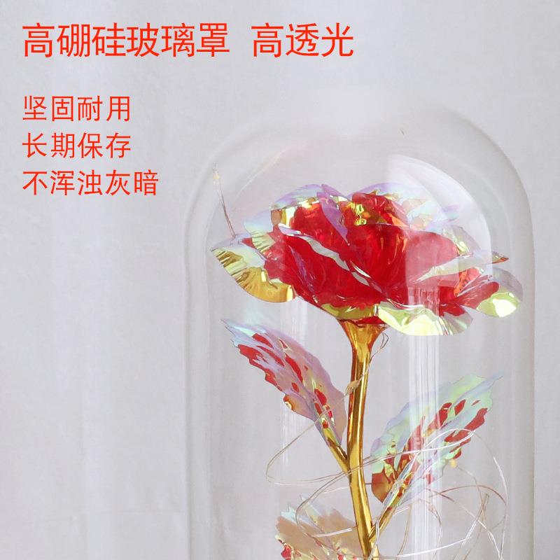 跨境爆品24k金箔玫瑰玻璃罩小夜灯成品摆件生日礼物闺蜜