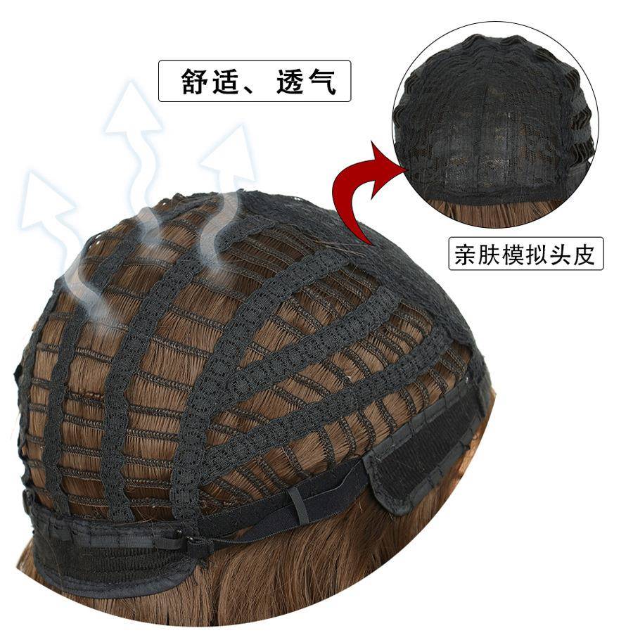 欧美化纤锁骨发头套微卷蛋卷水波纹短款齐刘海头套假发全头套