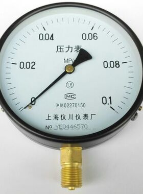 上海仪川仪表厂 压力表 Y-100 0-0.1mpa 100mm 径向螺纹m20x1.5