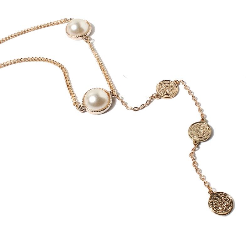 欧美创意复古合金项链  跨境简约金色不规则珍珠锁骨项饰女20520