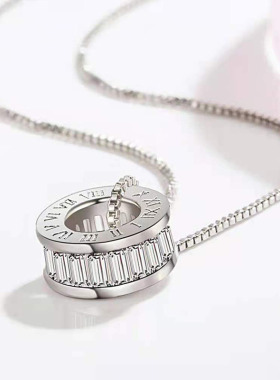 MM日韩小清新镶钻粉白兰钻女生项链罗马数字水滴形海洋之心生日