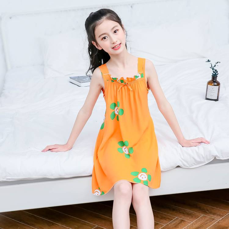 女童睡衣裙子女大童夏季薄款吊带棉绸公主睡裙儿童无袖家居服夏款