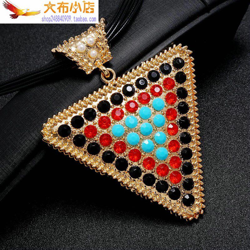 欧美时尚夸张皮绳项链 镶钻珍珠项链 短款锁骨链 韩版饰品浙江女