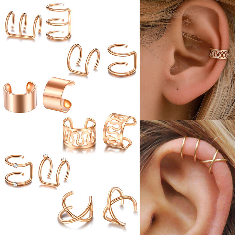 12pcs/set 2020 Fashion Gold Color Ear Cuffs Leaf Clip Earrin