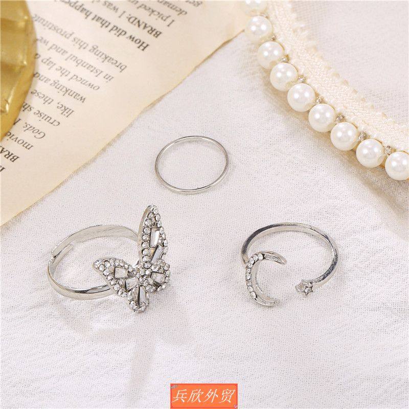 3pcs Personality fashion butterfly ring  adjustable womens