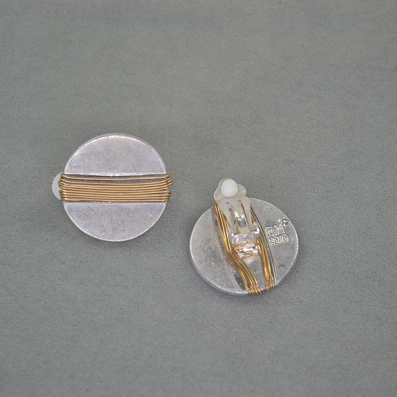 R  复古银色缠绕金色丝 耳夹