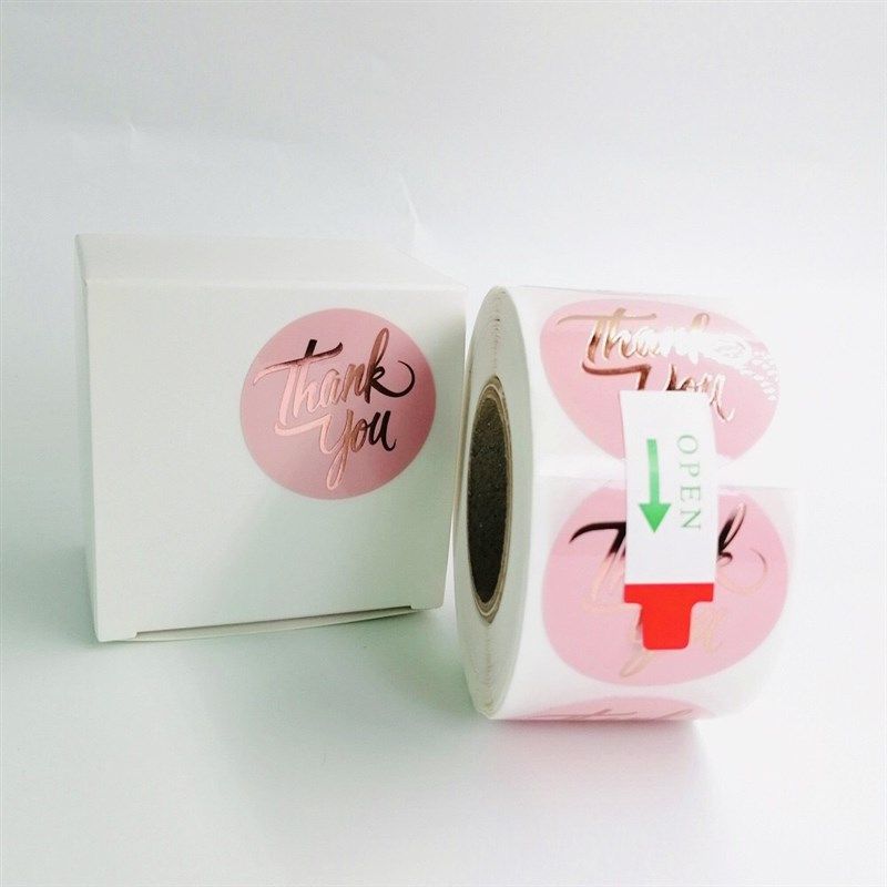 1.5 inch Rose Gold Thank You Sticker Labels Pink Waterproof