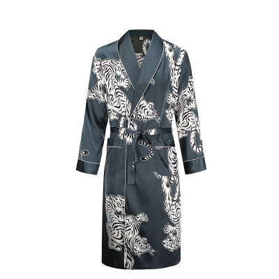 极速Hot Nightgown Mens summer thin bathrobe Tiger nightgown