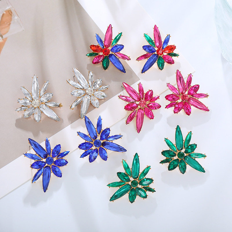 欧美时尚夸张跨境饰品几何不规则镶钻耳钉简约气质夸张耳饰