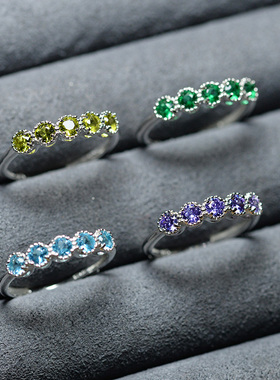 捡漏水晶戒指排戒女款托帕石色紫水晶色透辉石色橄榄石色锆石指环