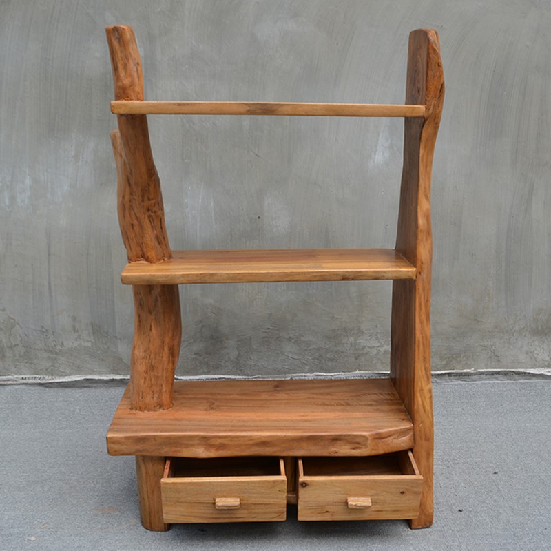 田园风客厅双抽隔断 原生态实木置物架 香樟木博古架 收藏收纳架