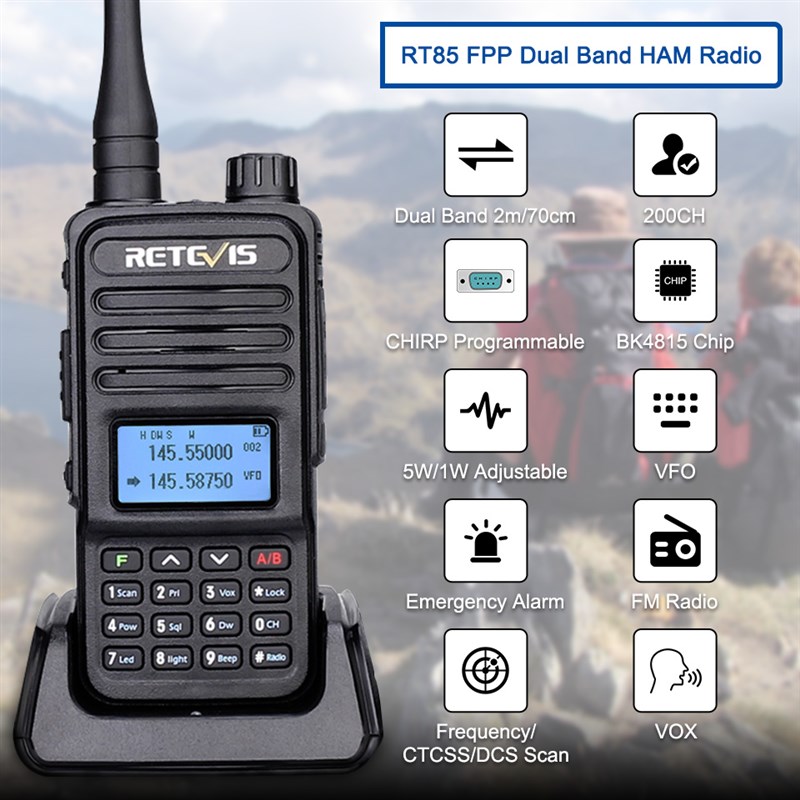 新品Retevis Walkie Talkie RT85 Ham Two-way Radio Stations 5W
