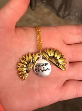 You Are My Sunshine Open Locket Sunflower Pendant Necklace