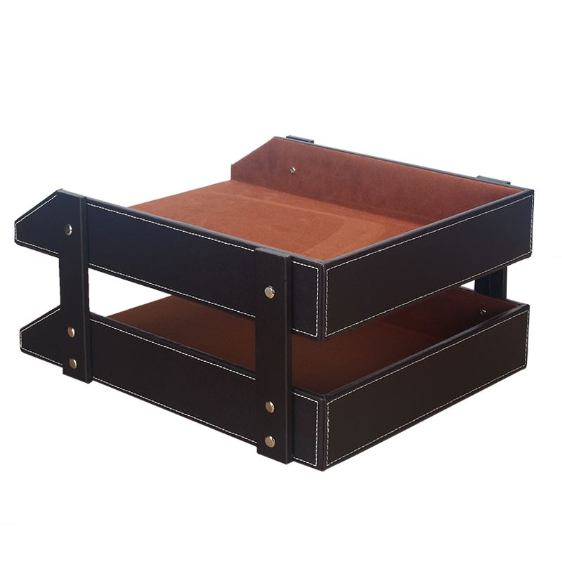 创意皮革a4文件架子多层资料架 办公室桌面收纳盒 文件整理架木质