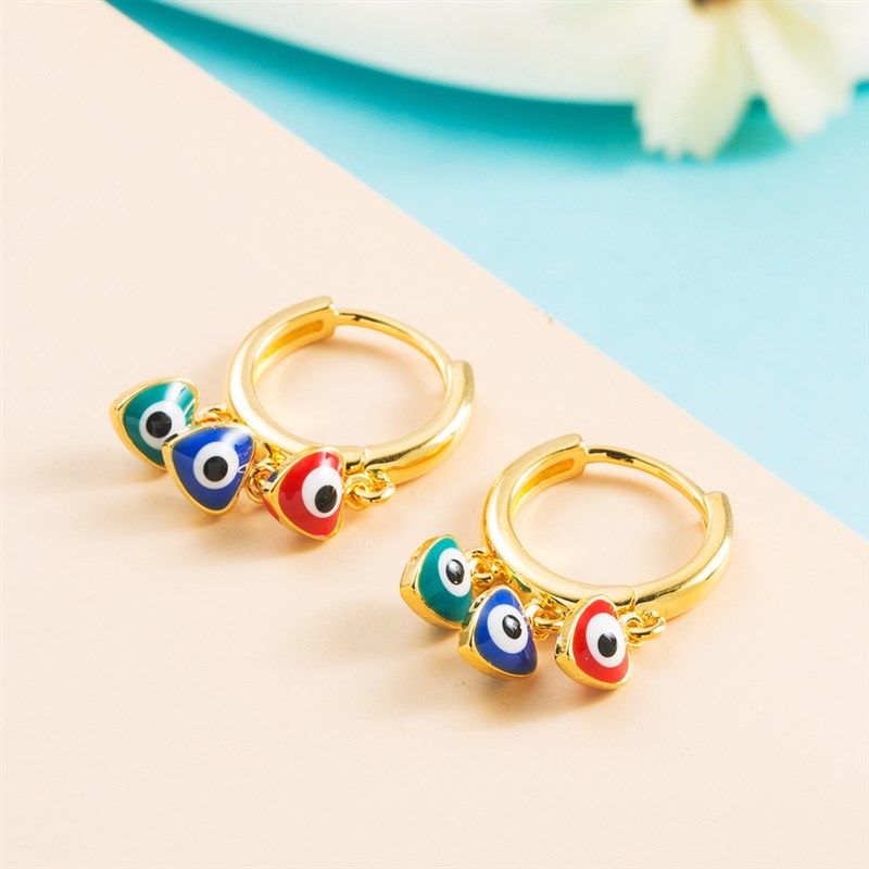 欧美跨境小众耳饰铜镀真金韩版耳环女微镶锆石恶魔之眼睛流苏耳饰