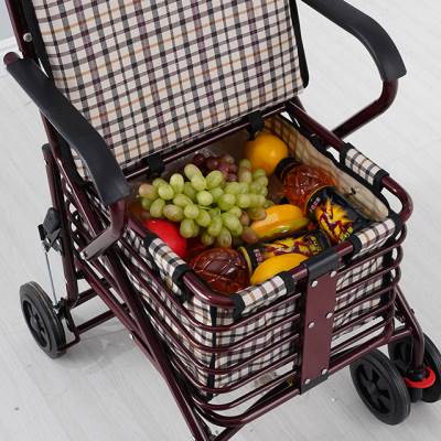 老人手推车可推可坐手推代步椅子四轮折叠购物买菜助步老年代步车