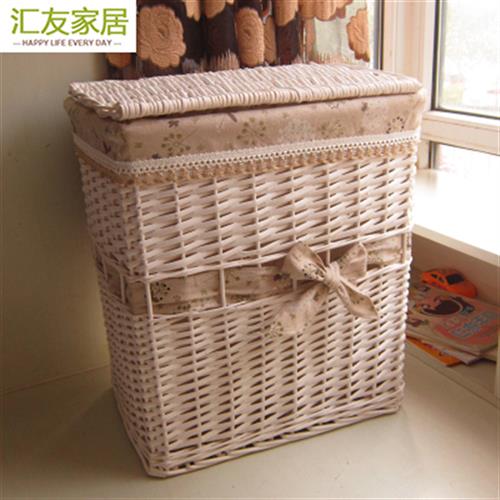 新款家居藤编特大带盖子脏衣篓篮编织家用化妆室洗澡篮柳编脏衣服