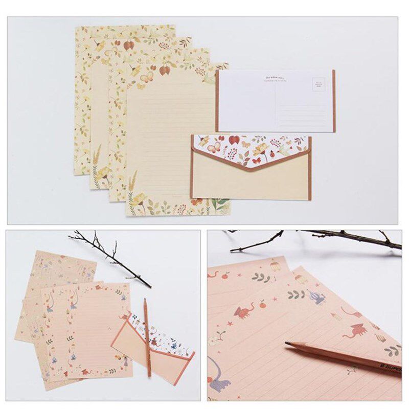 5 Sets/45pcs Flower Printing Envelope and Letter Paper Lovel