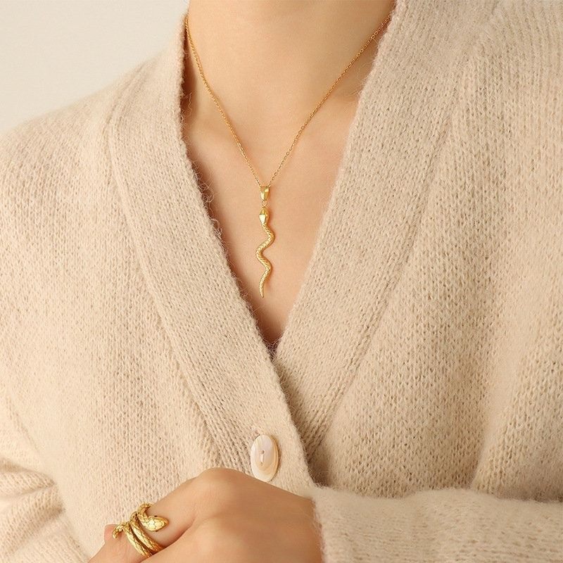 欧美ins饰品弯曲蛇形吊坠项链女chocker颈链钛钢镀金首饰