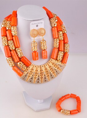 极速splendid orange nigeria coral beads necklace african jew