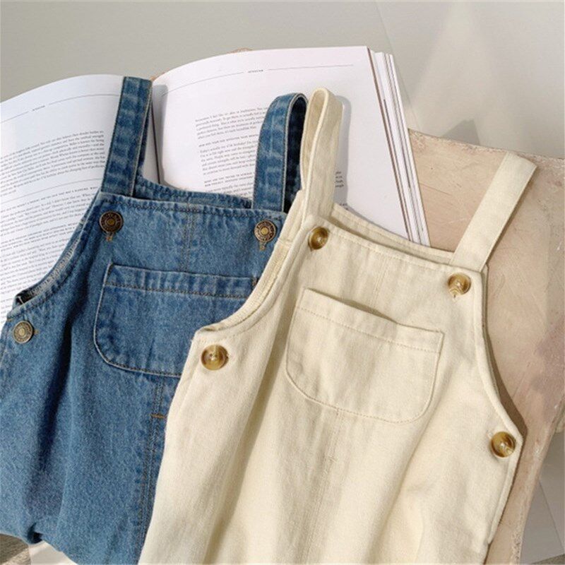Baby Boy Solid Denim Overalls Child Jean Bib Pants Infant