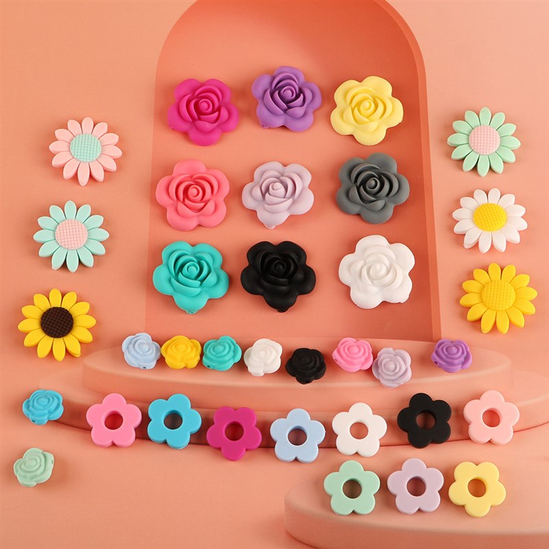 Kovict 10pcs Silicone Flower Beads Baby Pacifier Chain Neckl