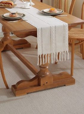 Rustic Table Runners with Handmade Tassel, Vintage Woven