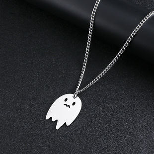 Stainless Steel Necklaces Sad Ghost Halloween Pendant Collar