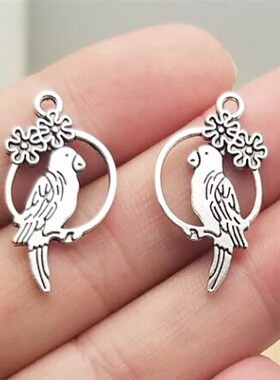 DIY饰品配件,27x15mm古银色鹦鹉吊坠,6元40个