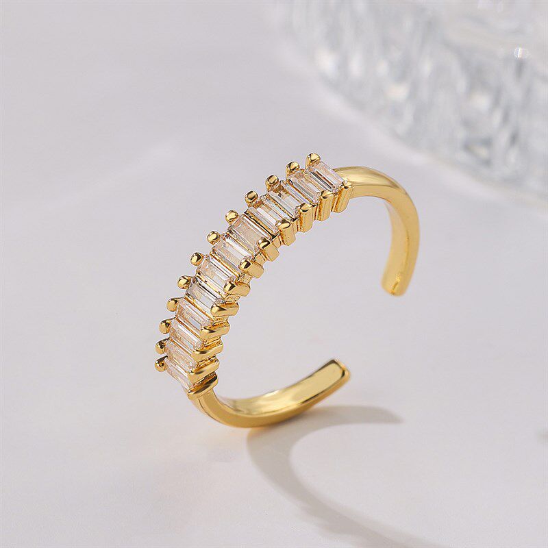 澳古 欧美时尚简约T方锆石几何开口戒指女铜镀真金戒指 跨境新品