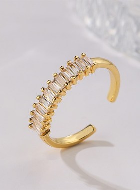 澳古 欧美时尚简约T方锆石几何开口戒指女铜镀真金戒指 跨境新品