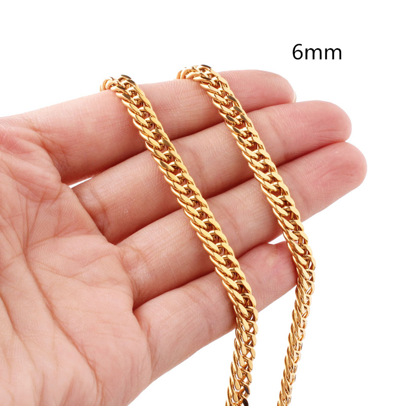 6/8/10/12/14/16/18mm Women Mens Gold Color Cuban Link Chain