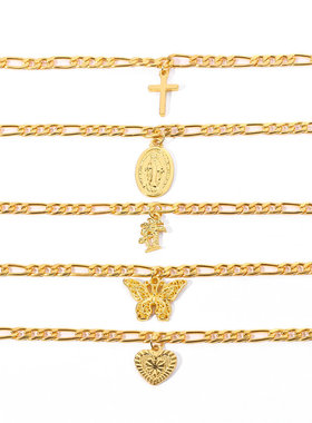 跨境项链十字架链条 脚链夏日时尚男女蝴蝶结手錬脚链三英商铺