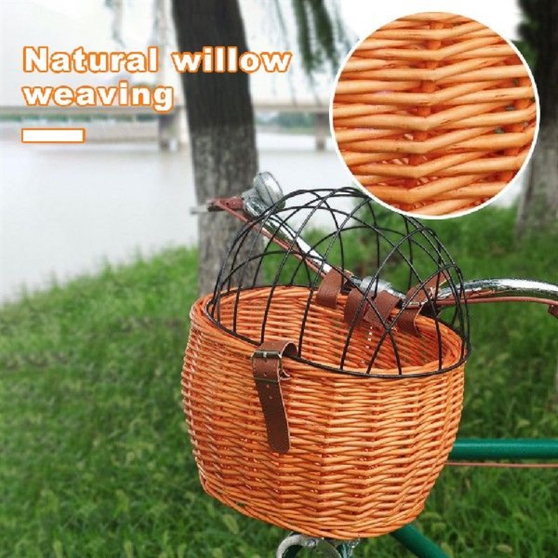 Pet Cat Dog Carrier Handwoven Wicker Bike Basket Front