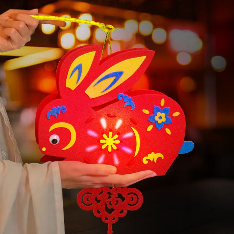 中秋节国潮灯笼2023新款儿童手提花灯古风卡通小兔子玉兔手工diy
