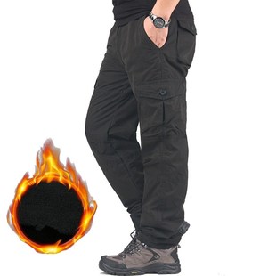 Pants Double Warm Cargo Thicken Fleece Winter Mens Layer